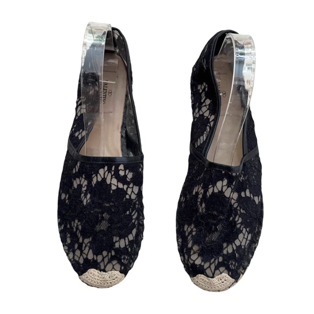 Valentino Garavani black floral lace espadrilles size 41